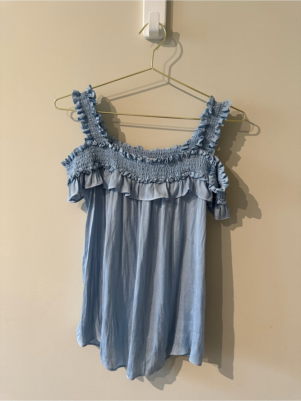 Anthropologie Light Blue Ruffle Smocked Tank Top size Small